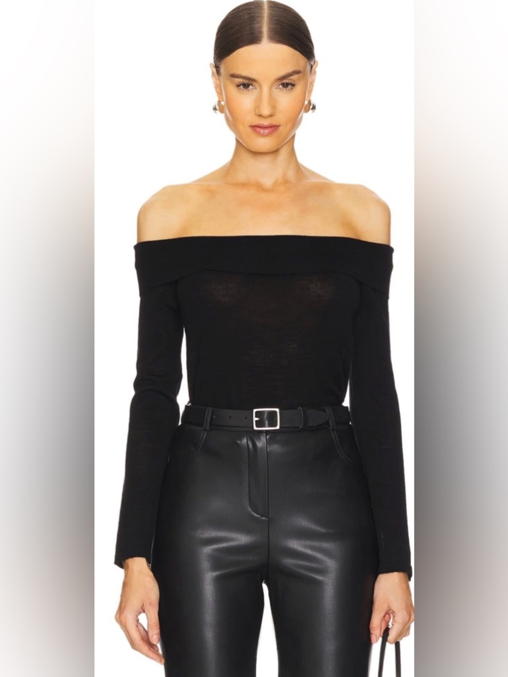 Enza Costa Cashmere blend Off-Shoulder Black Women’s Sweater, Large
